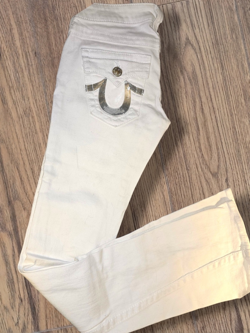 True Religion Women's Boot Cut Jeans in Ivory with Silver Accent